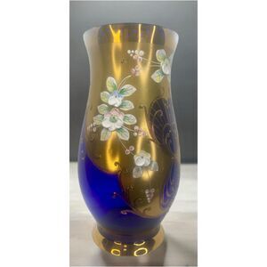 Vintage Egermann Czech Republic Cobalt Blue Vase 24 K Gold